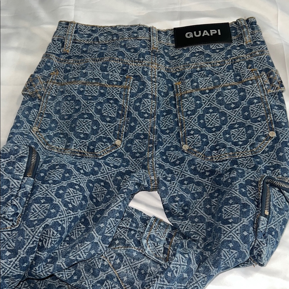 Stylish Blue Patterned Long Stack Skinny Jeans - image 4